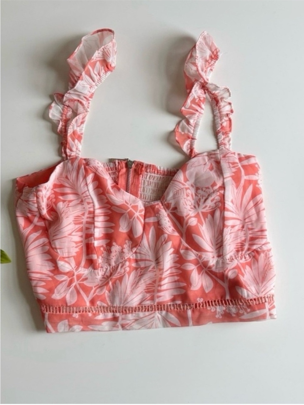 NWT kendall & kylie orange white palm floral ruffle strap crop top
